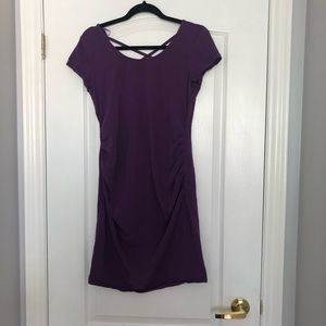 Purple T-shirt dress with cross cross back cutout
